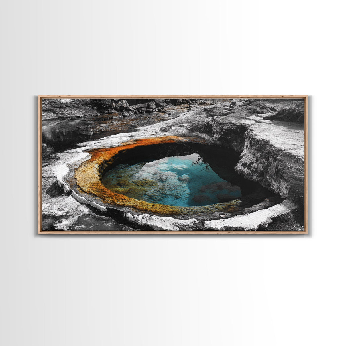 Geothermal Pool, Natural Wonders Photography, Yellowstone Landscape Decor, Earth Tones Wall Art, Framed Canvas Print, Bathroom Art