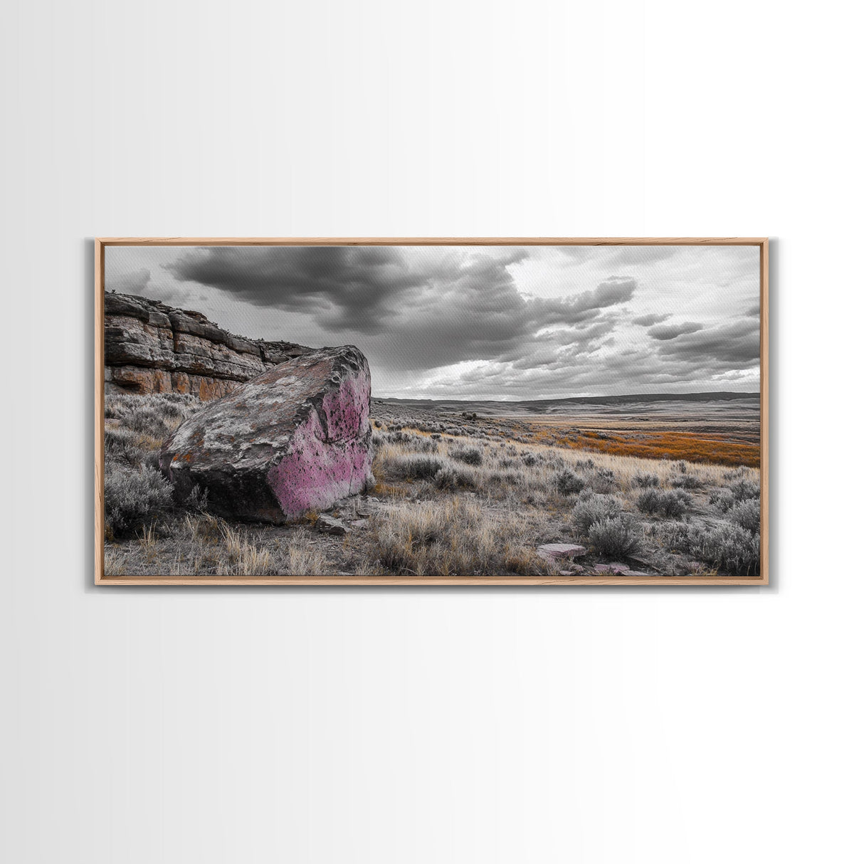 Painted Boulder, Wild Plains, Desert Glow, Framed Canvas Print, Fall Wall Art, Rustic Decor, Southwestern Art, Landscape Photography