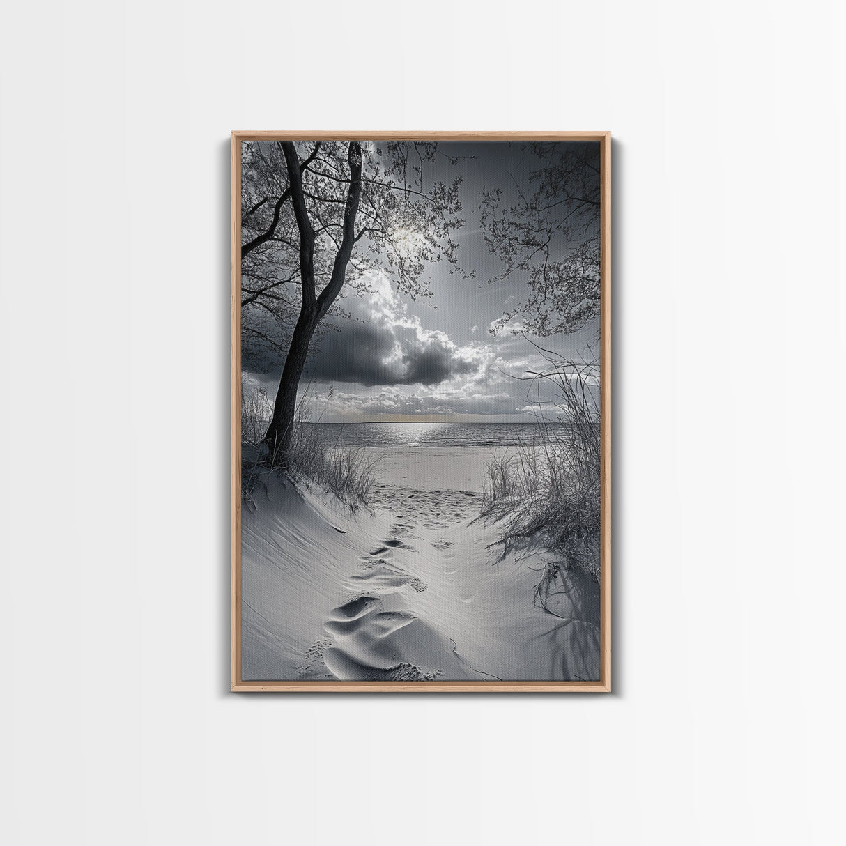 Beach Dunes Sunset, Seaside Escape, Quiet Shore Path, Coastal Calm, Framed Canvas Print, neutral coastal art, bathroom wall decor