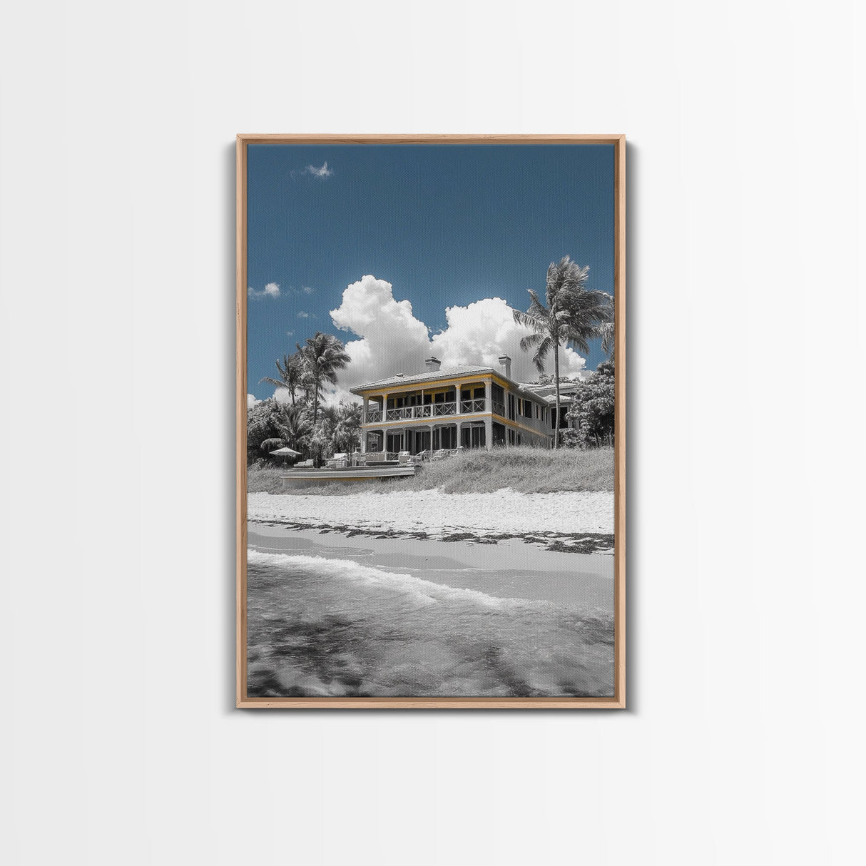 Coastal House, Tropical Beach, Summer Vacation, Color Pop, Framed Canvas Print, Beach House Art, Nautical Decor, Living Room Wall Art