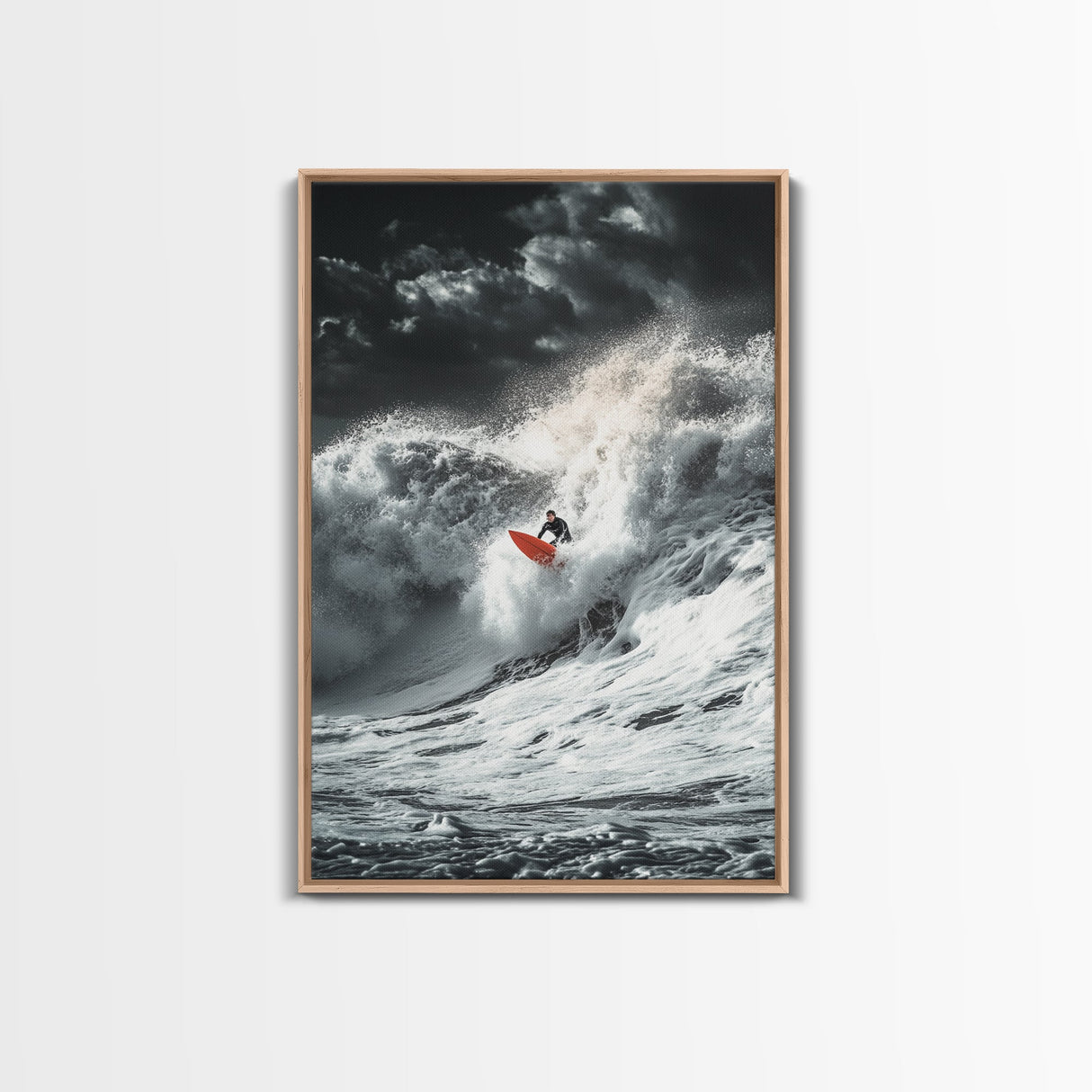 Surfer Wave, Ocean Power, Extreme Sports Art, Framed Canvas Print, Beach House Decor, Surfing Wall Art, Coastal Adventure Scene