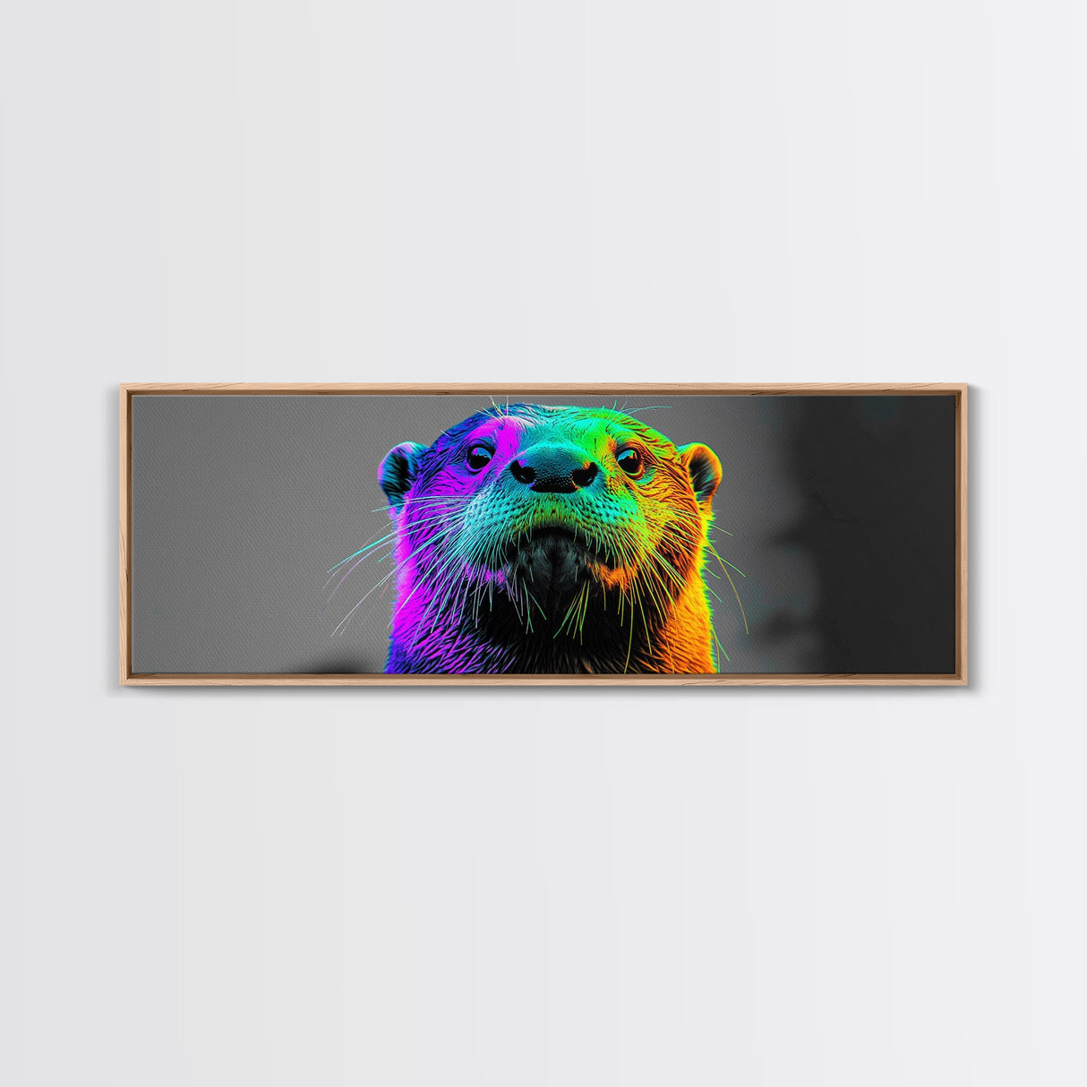 Neon Otter, Rainbow Wildlife, Pop Art Animal, Colorful Creature, Framed Canvas Print, Modern Animal Art, Teen Room Decor, Eclectic Wall Art