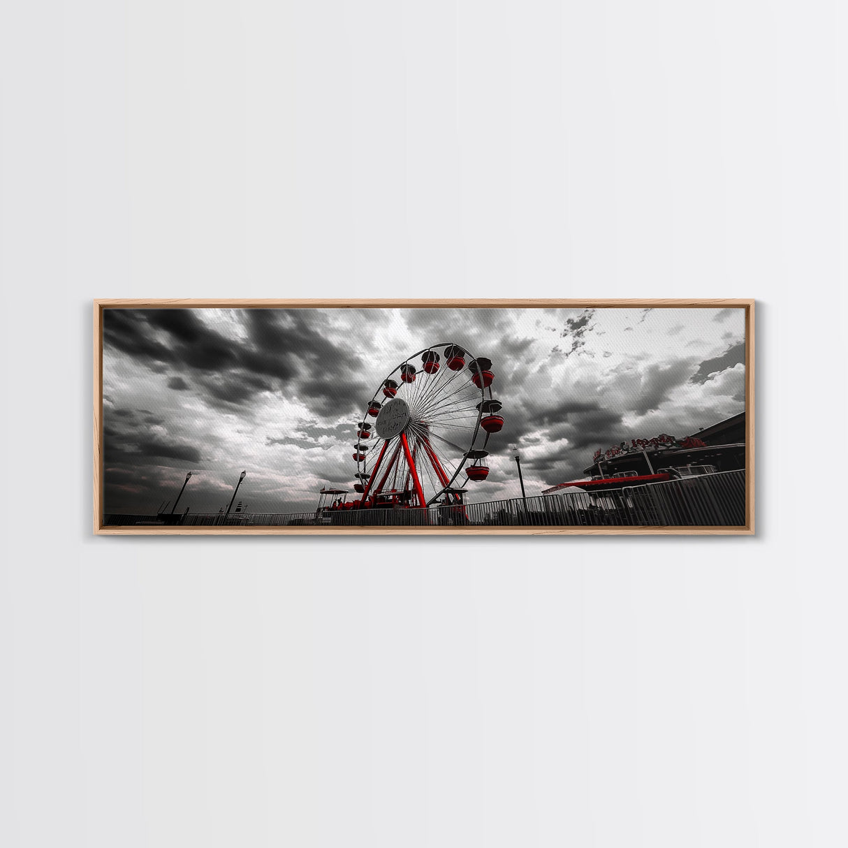 Ferris Wheel, Carnival Ride, Stormy Sky, Fairground Scene, Framed Canvas Print, Retro Wall Art, Teen Bedroom Decor, Industrial Urban Style