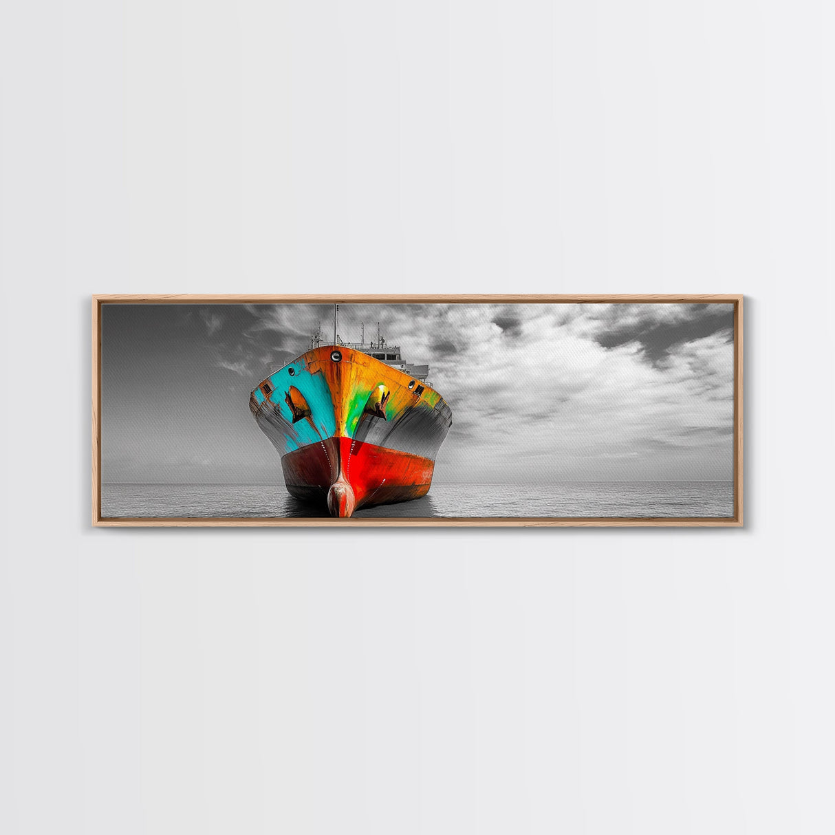 Colorful Ship, Rusty Boat, Ocean Photography, Seascape Wall Art, Framed Canvas Print, Coastal Decor, Nautical Theme, Man Cave Style