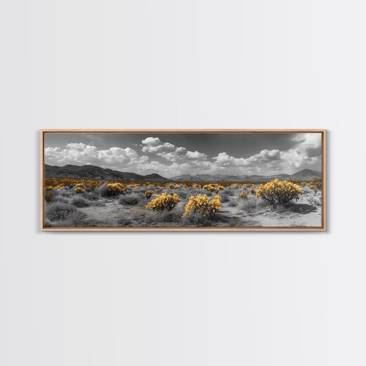 Desert Cactus, Southwestern Vibes, Golden Landscape, Boho Earth Tones, Framed Canvas Print, Entryway Wall Art, Desert Home Decor