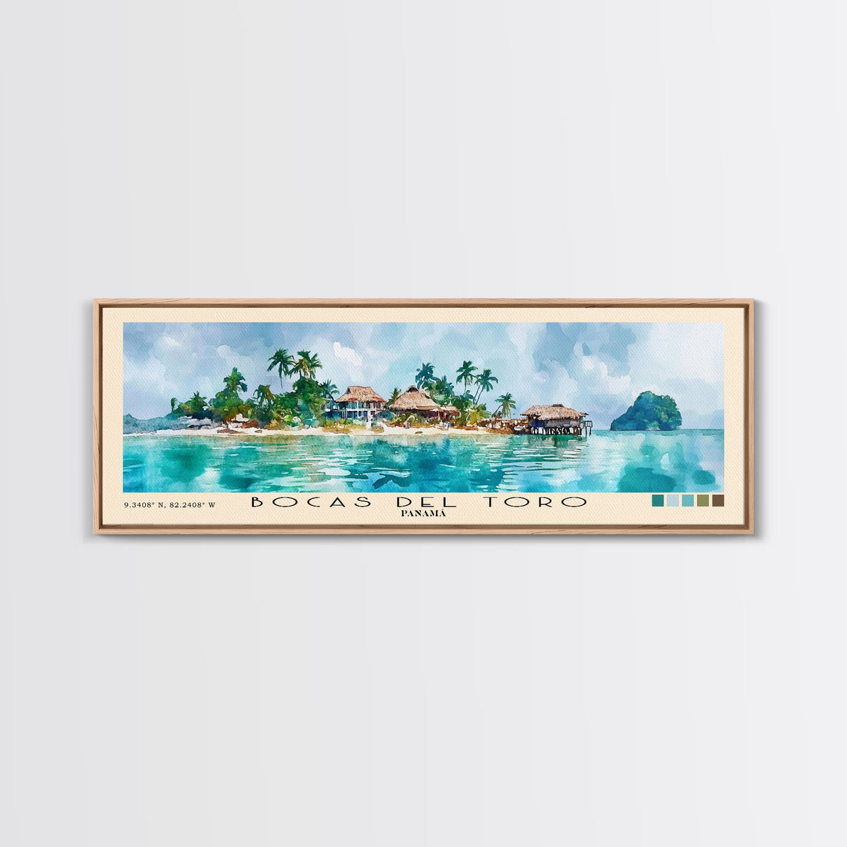 Bocas del Toro , Panamá Watercolor Beach Print, Vacation Gift, Panamá Wall Art, Framed Canvas Print, Framed Beach Painting