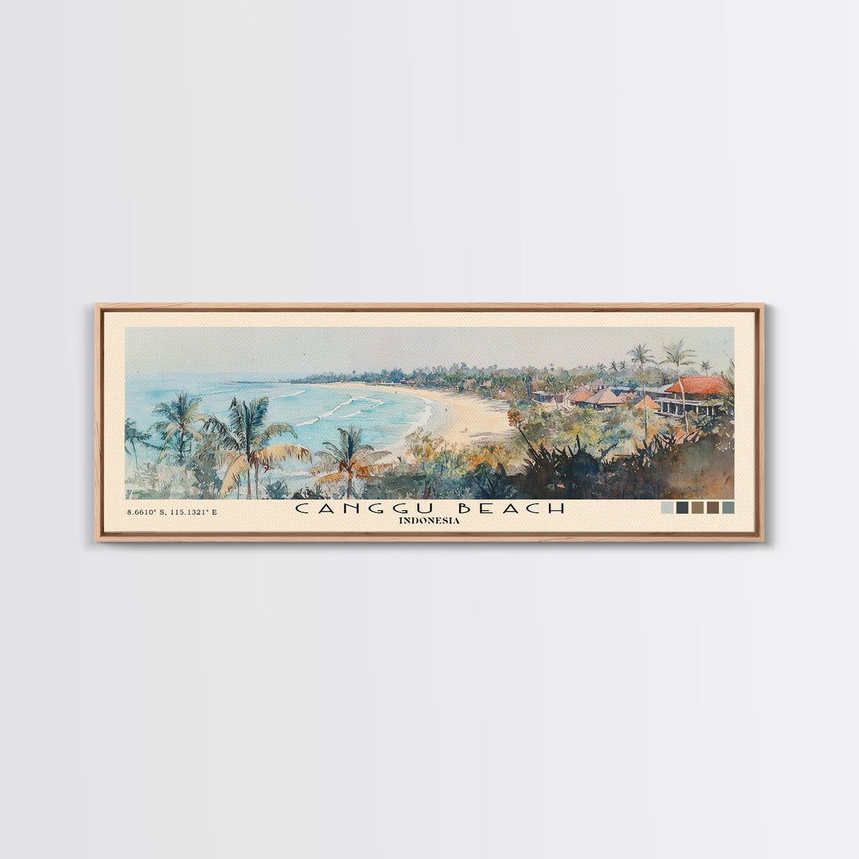 Canggu Beach, Indonesia Watercolor Print, Vacation Gift, Indonesia Wall Art, Beach Painting, Beach Decor, Large Wall Art, Wood Frame Art