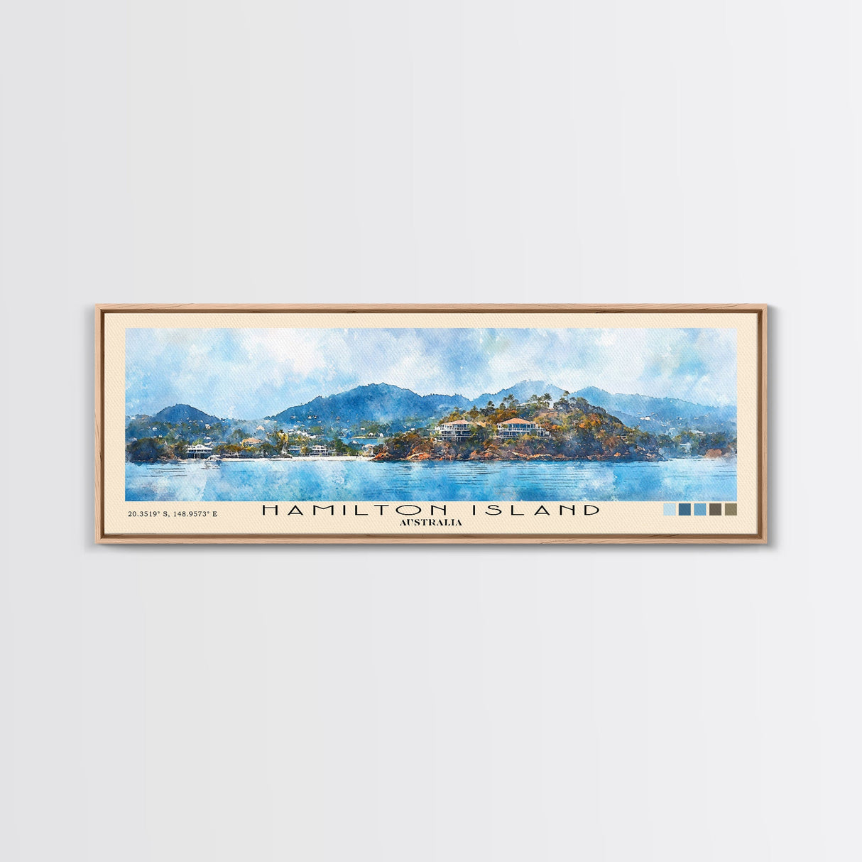 Hamilton Island, Australia Watercolor Print, Vacation Gift, Australia Wall Art, Beach Painting, Beach Decor, Large Wall Art, Wood Frame Art