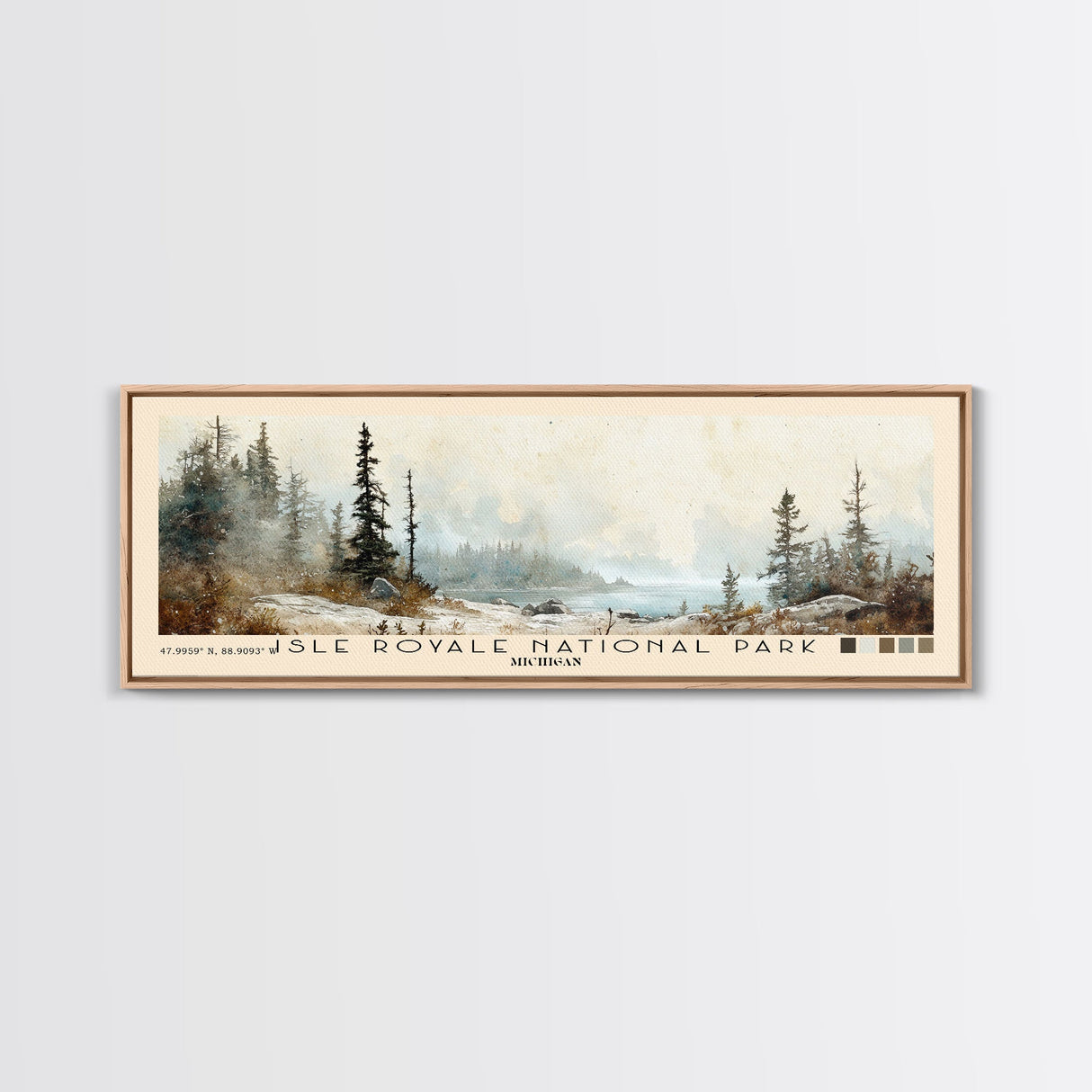 Isle Royale National Park, Michigan Watercolor Print, Vacation Gift, Michigan Wall Art, Beach Painting, Beach Decor, Large Wall Art, Wood Frame Art