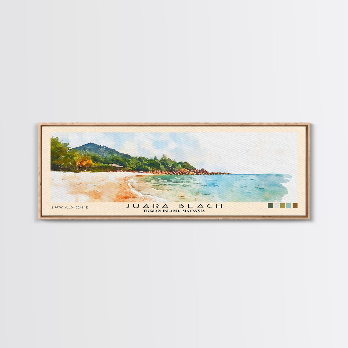 Juara Beach, Tioman Island, Malaysia Watercolor Print, Vacation Gift, Tioman Island, Malaysia Wall Art, Beach Painting, Beach Decor, Large Wall Art, Wood Frame Art