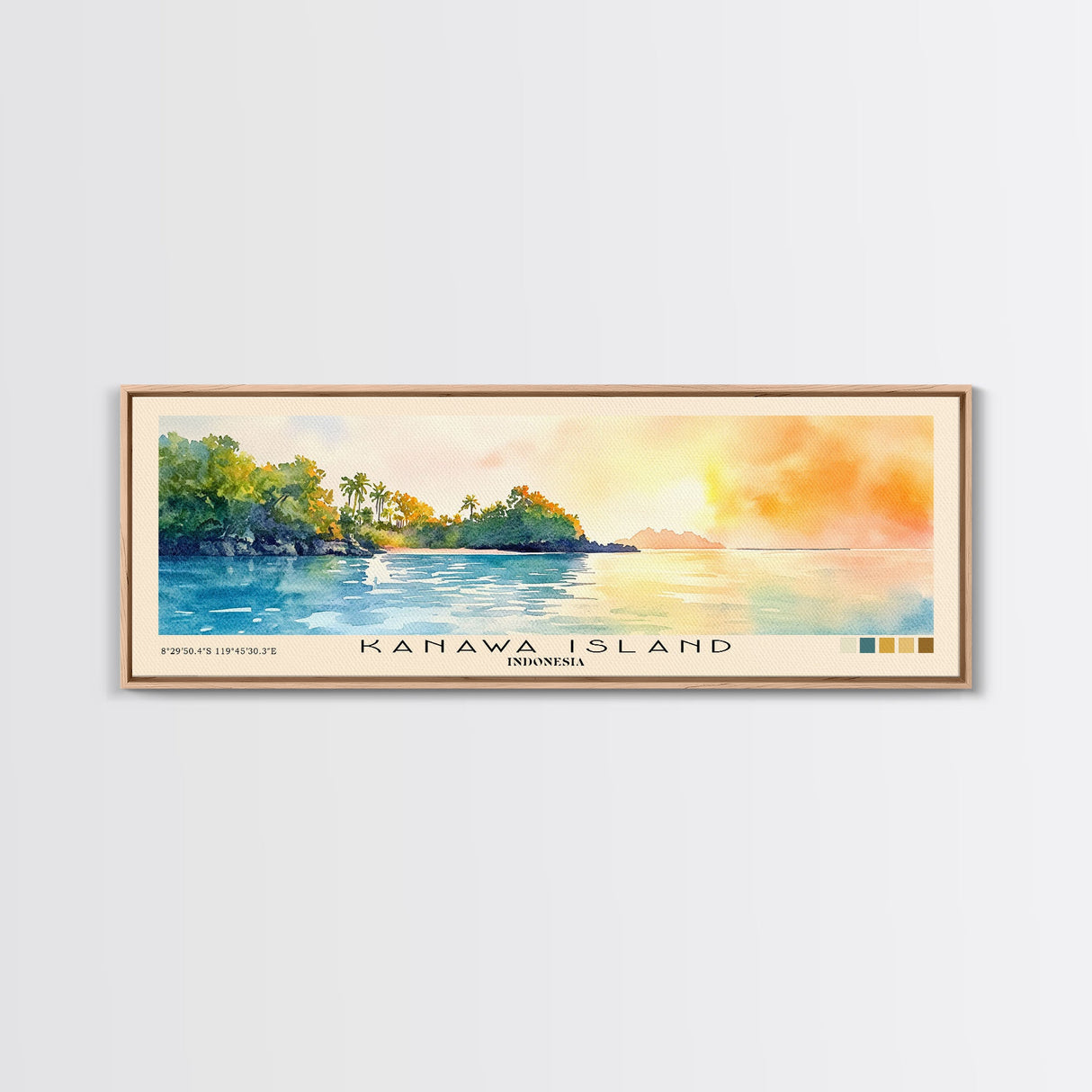 Kanawa Island, Indonesia Watercolor Print, Vacation Gift, Indonesia Wall Art, Beach Painting, Beach Decor, Large Wall Art, Wood Frame Art