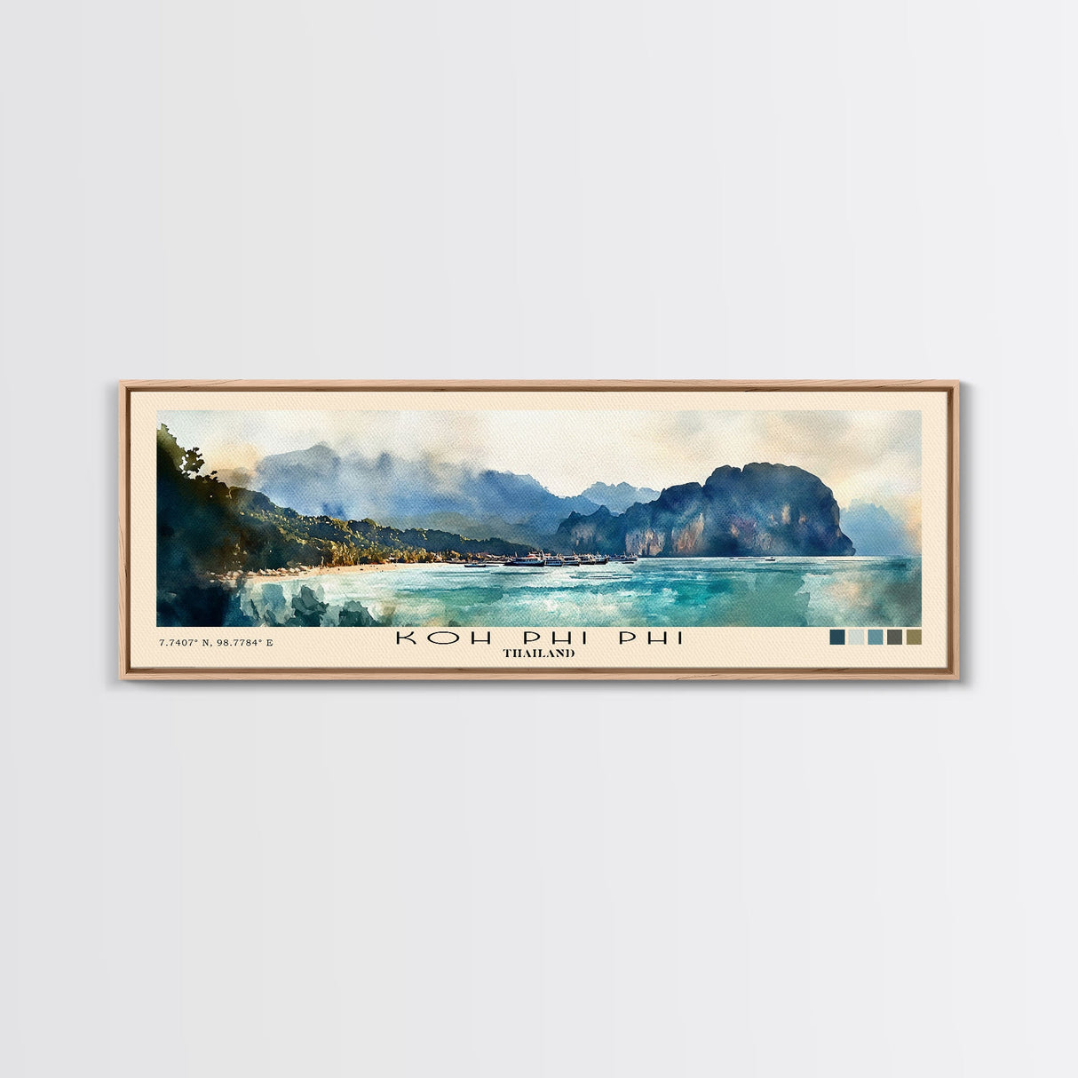 Koh Phi Phi, Thailand Watercolor Print, Vacation Gift, Thailand Wall Art, Beach Painting, Beach Decor, Large Wall Art, Wood Frame Art
