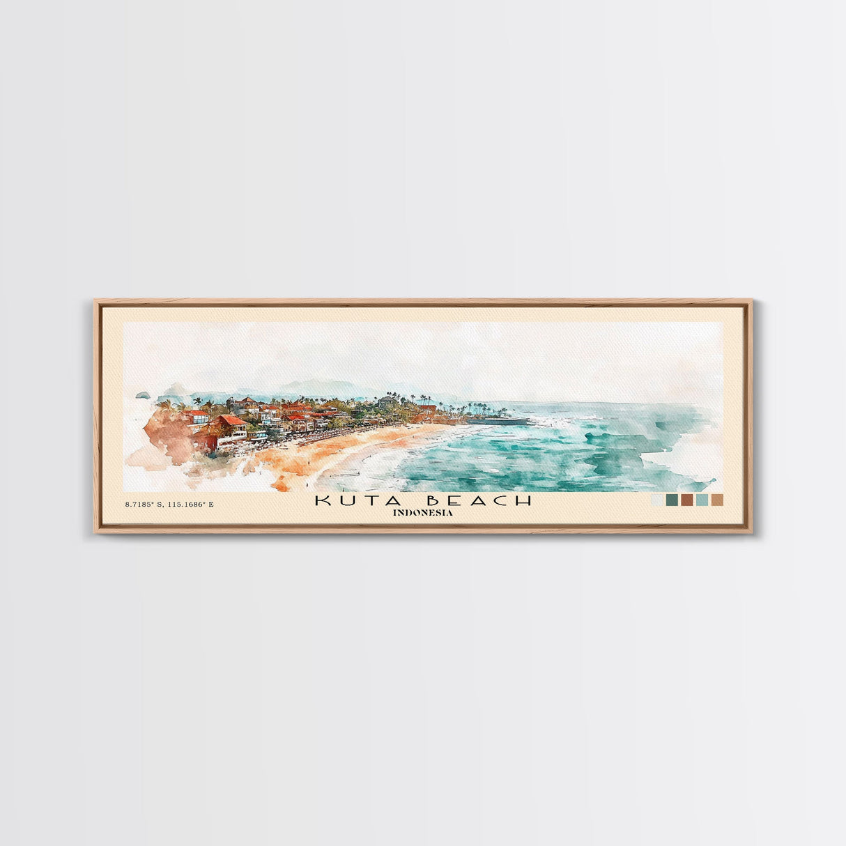 Kuta Beach, Indonesia Watercolor Print, Vacation Gift, Indonesia Wall Art, Beach Painting, Beach Decor, Large Wall Art, Wood Frame Art