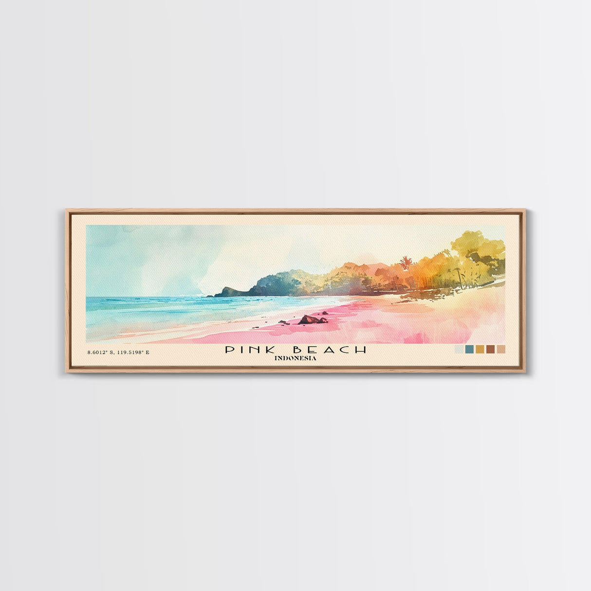 Pink Beach, Indonesia Watercolor Beach Print, Vacation Gift, Indonesia Wall Art, Beach Painting, Beach Decor, Beach Painting