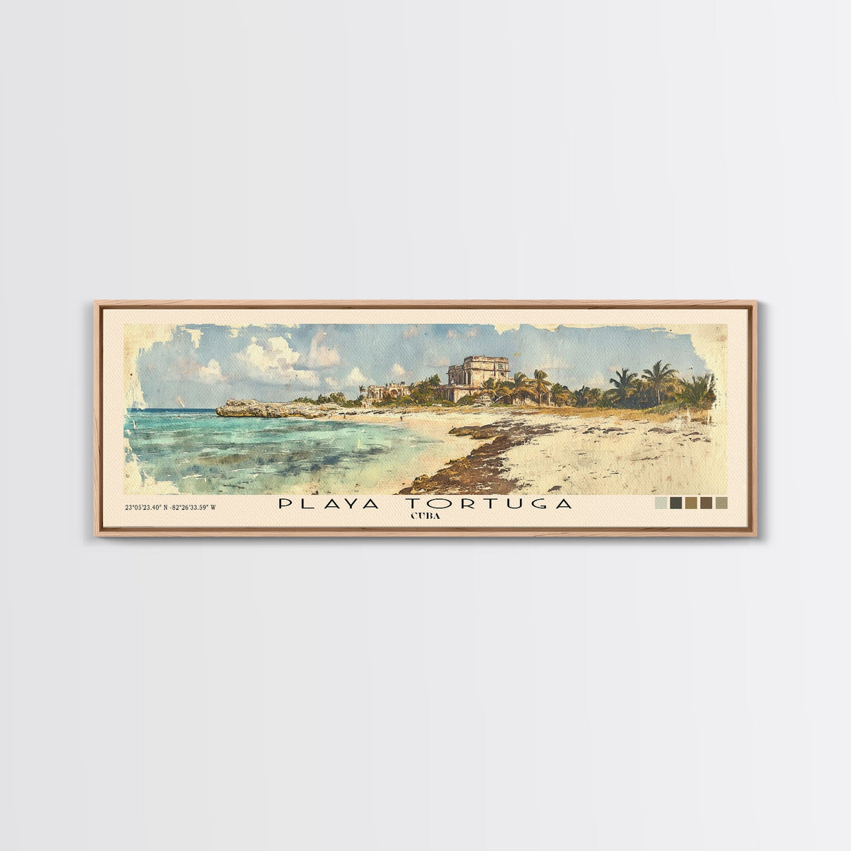Playa Tortuga, Cuba Watercolor Beach Print, Vacation Gift, Cuba Wall Art, Framed Canvas Print, Framed Beach Painting