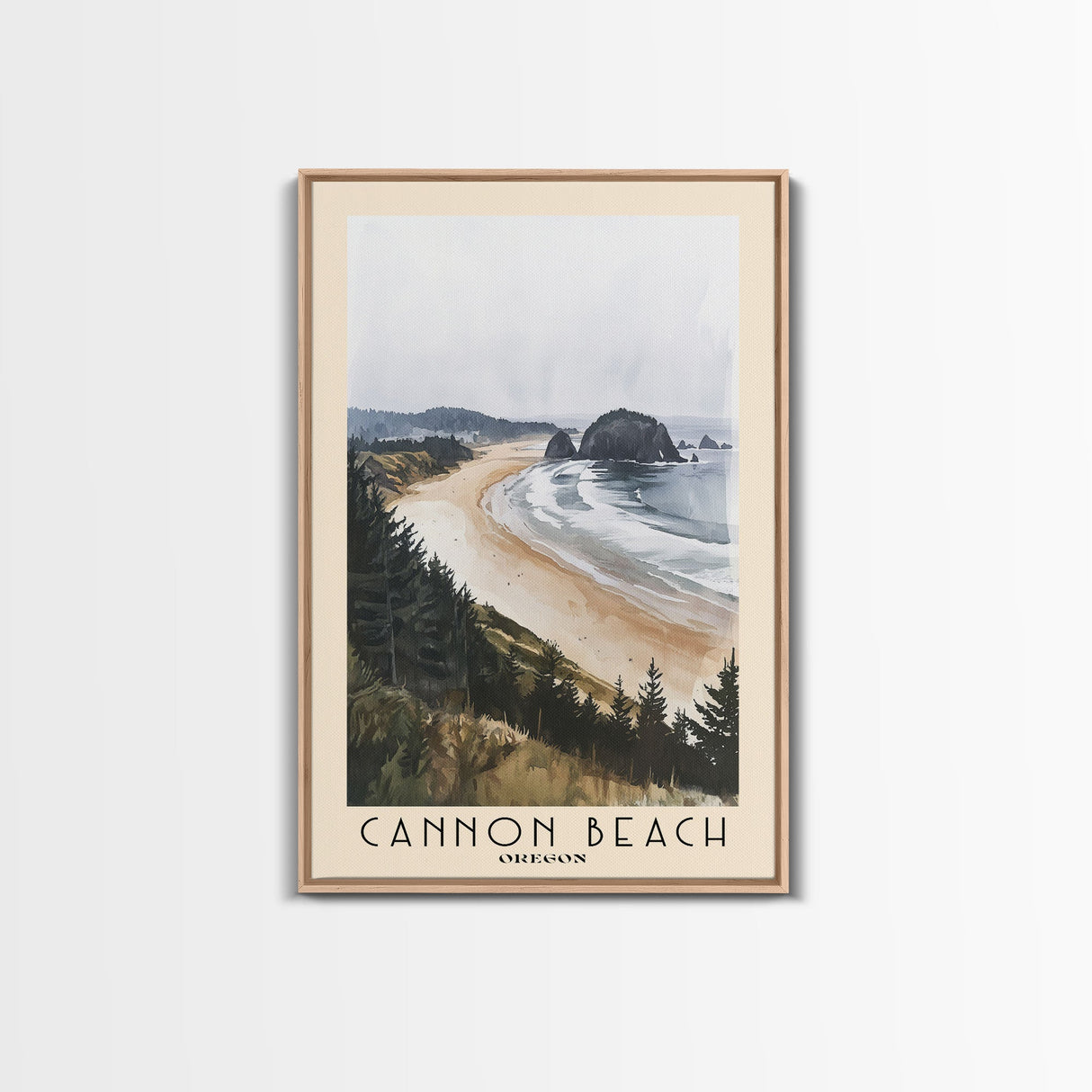 Cannon Beach, Oregon Watercolor Beach Print, Vacation Gift, Oregon Wall Art, Framed Canvas Print, Framed Beach Painting