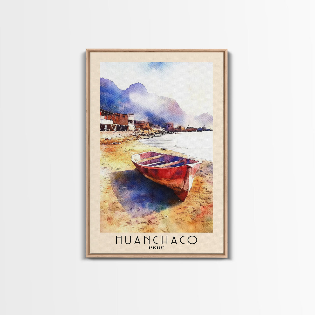 Huanchaco, Peru Watercolor Beach Print, Vacation Gift, Peru Wall Art, Framed Canvas Print, Framed Beach Painting