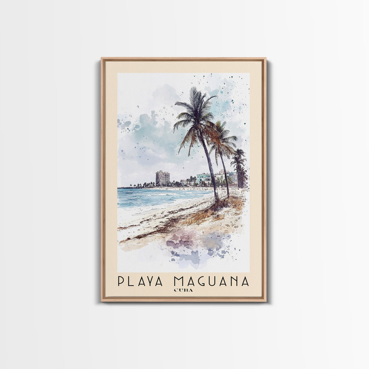 Playa Maguana, Cuba Watercolor Beach Print, Vacation Gift, Cuba Wall Art, Framed Canvas Print, Framed Beach Painting