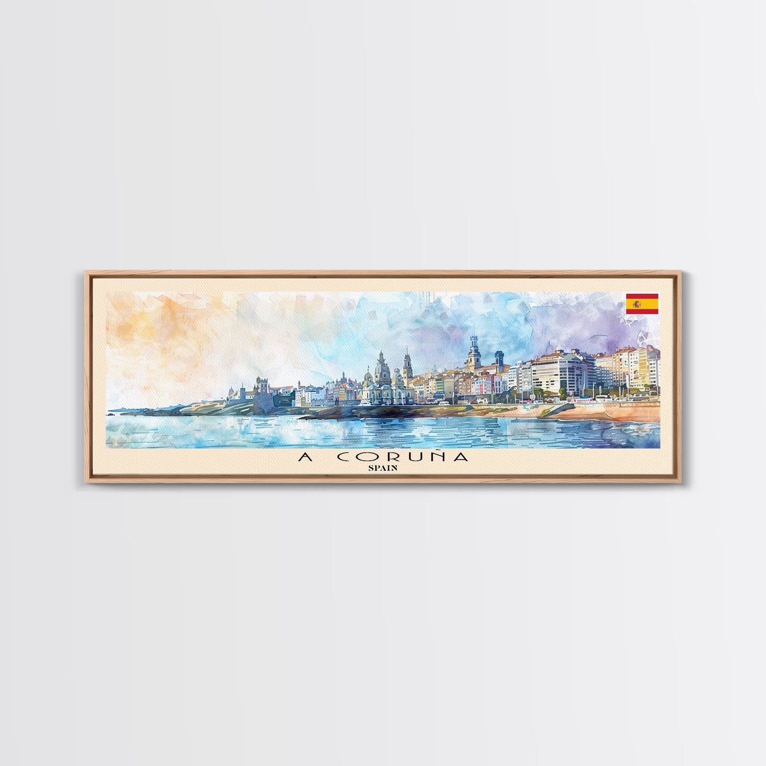 A Coruńa Spain Travel Art, City Art, Framed Canvas Print or Metal Wall Art, Europe Travel Poster, Panoramic Wall Art, Extra Wide Wall Art