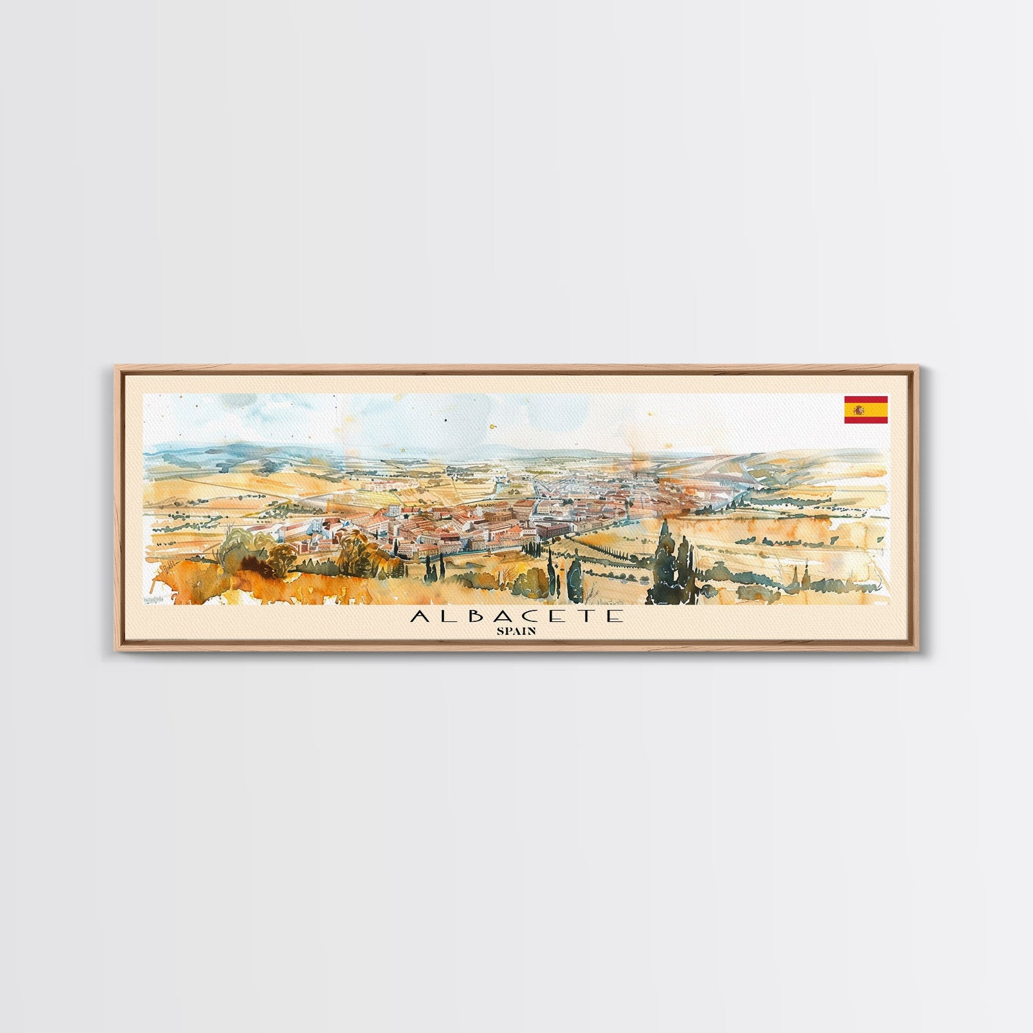 Albacete Spain Travel Print Wall Art, Panoramic City Art, Travel Art, Wall Decor, Vacation Gift, Framed Canvas Print Or Metal Art