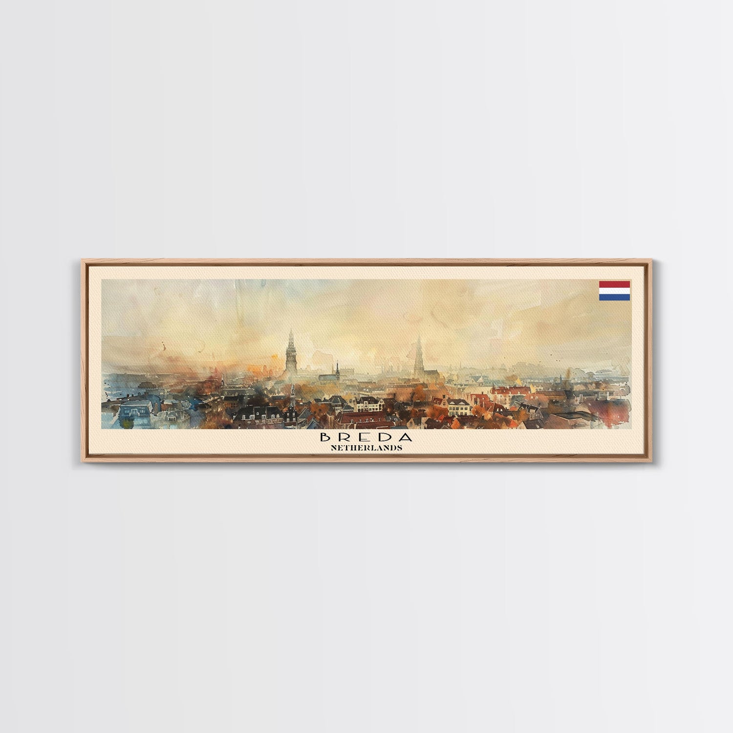 Breda Netherlands Panoramic Travel Poster, Framed Canvas Print or Metal Wall Art, Travel Art, Home Decor, Panoramic Painting, Midcentury Art