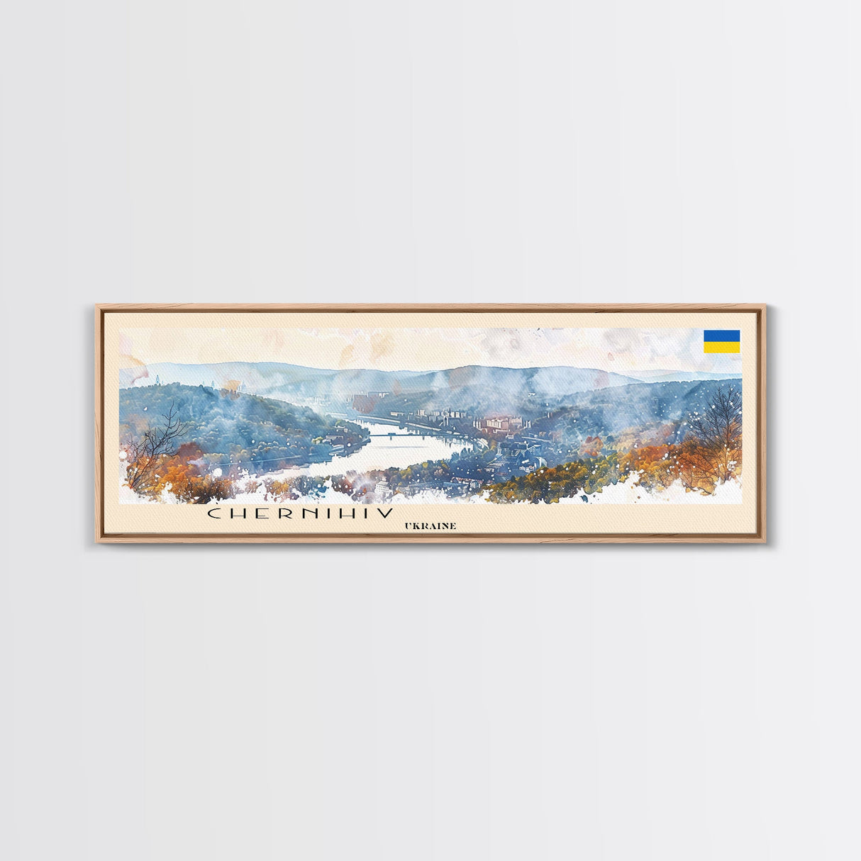 Chernihiv Ukraine Panoramic Travel Poster, Framed Canvas Print or Metal Wall Art, Travel Art, Home Decor, Panoramic Painting, Midcentury Art