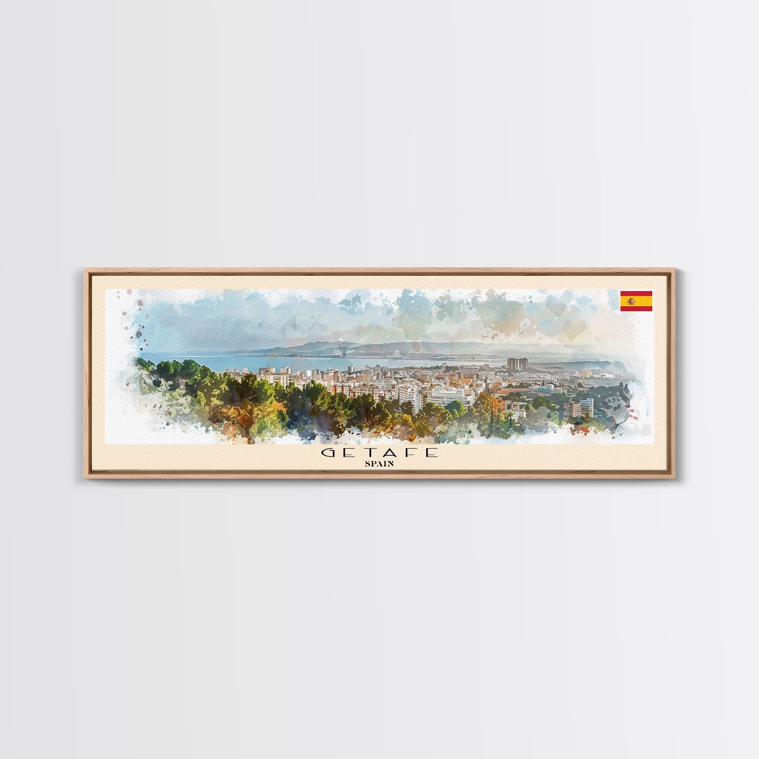 Getafe Spain Panoramic Travel Poster, Framed Canvas Print or Metal Wall Art, Travel Art, Home Decor, Panoramic Painting, Midcentury Art