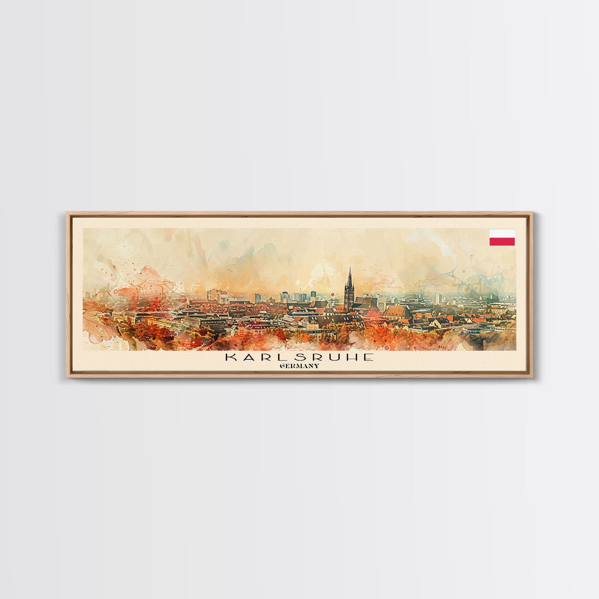 Karlsruhe Germany Panoramic Travel Poster, Framed Canvas Print or Metal Wall Art, Travel Art, Home Decor, Panoramic Painting, Midcentury Art