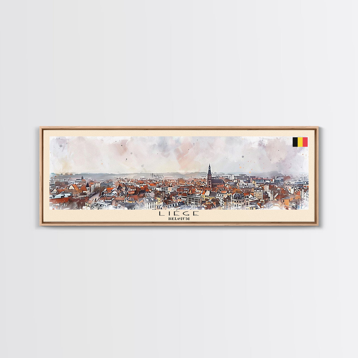 Liege Belgium Panoramic Travel Poster, Framed Canvas Print or Metal Wall Art, Travel Art, Home Decor, Panoramic Painting, Midcentury Art