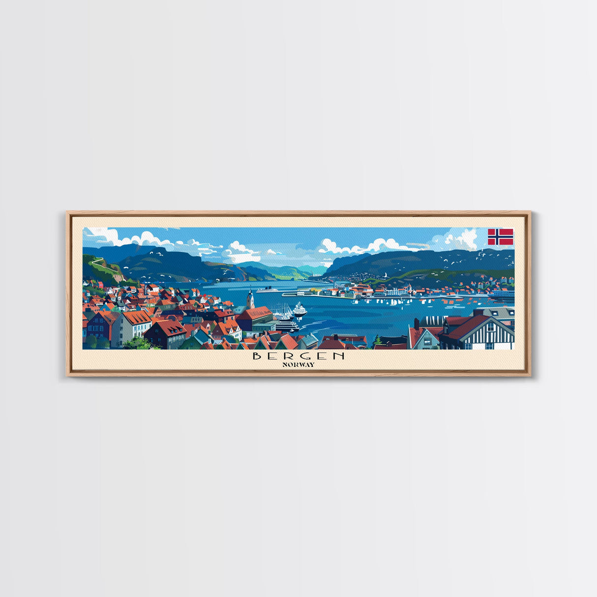 Bergen Norway Wall Art, Panoramic Travel Poster, Panoramic Framed Canvas Print, City Wall Art, Wall Hanging Home Decor, Travel Art