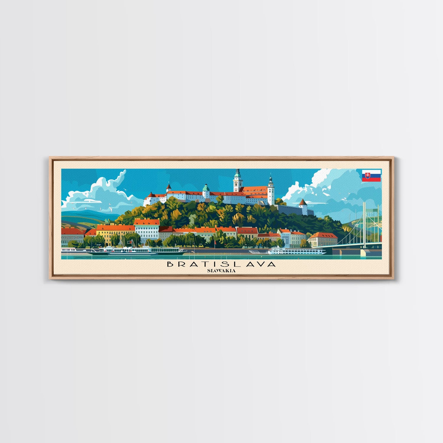 Bratislava Slovakia Wall Art, Panoramic Travel Poster, Panoramic Framed Canvas Print, City Wall Art, Wall Hanging Home Decor, Travel Art