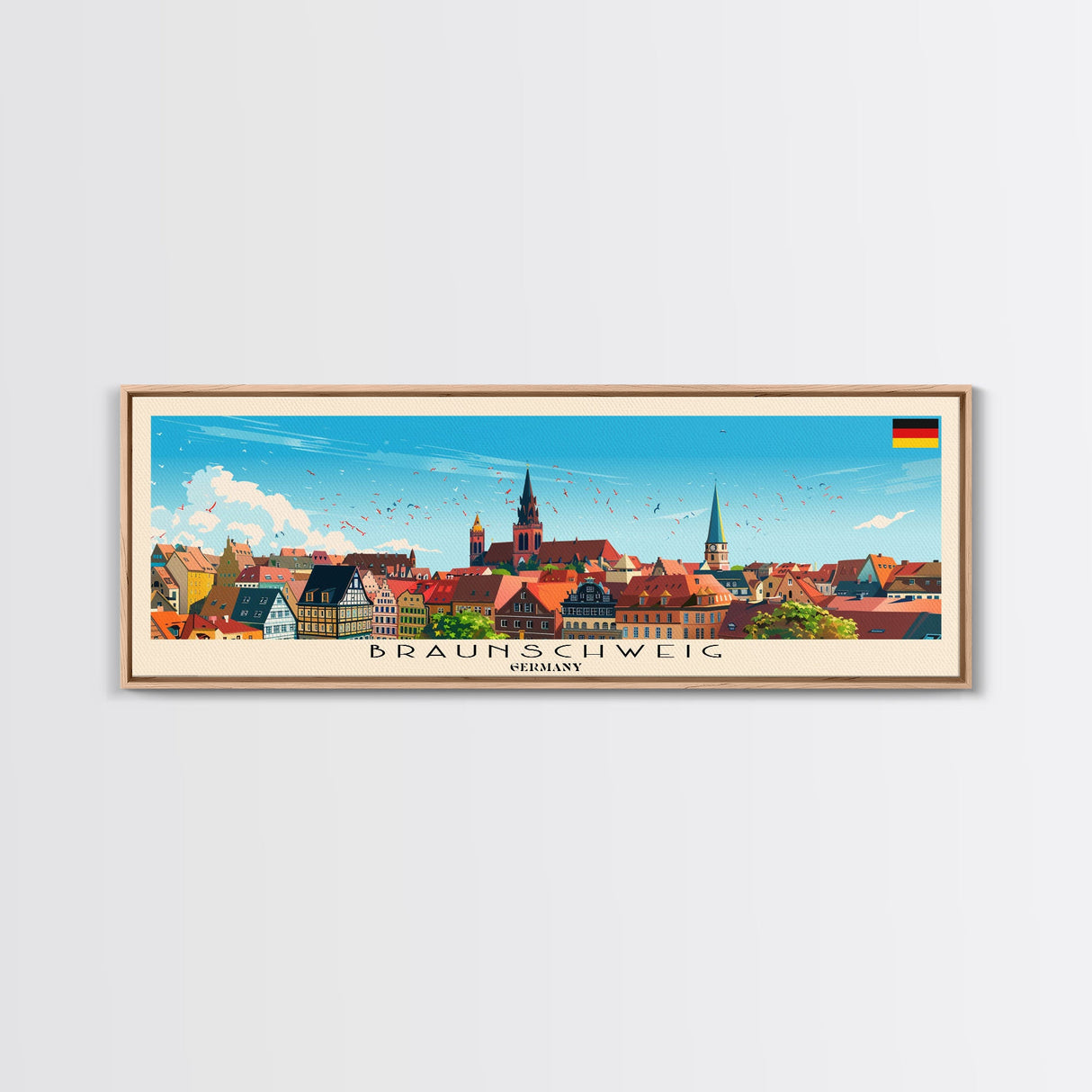 Braunschweig Germany Travel Art, City Art, Framed Canvas Print or Metal Wall Art, Europe Travel Poster, Panoramic Wall Art, Extra Wide Wall Art