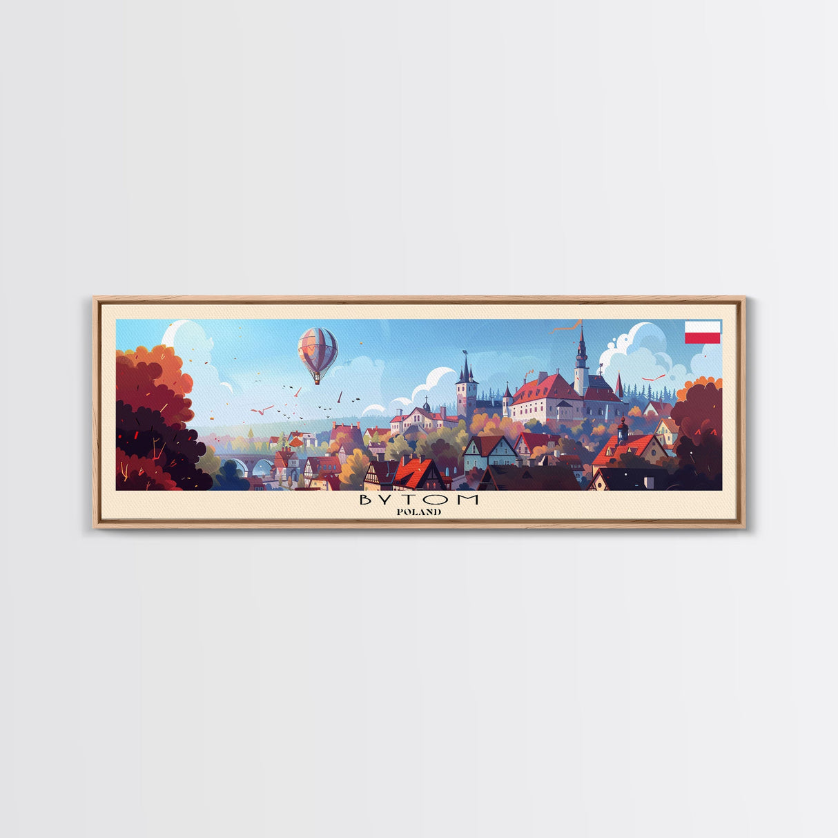 Bytom Poland Panoramic Travel Poster, Framed Canvas Print or Metal Wall Art, Travel Art, Home Decor, Panoramic Painting, Midcentury Art