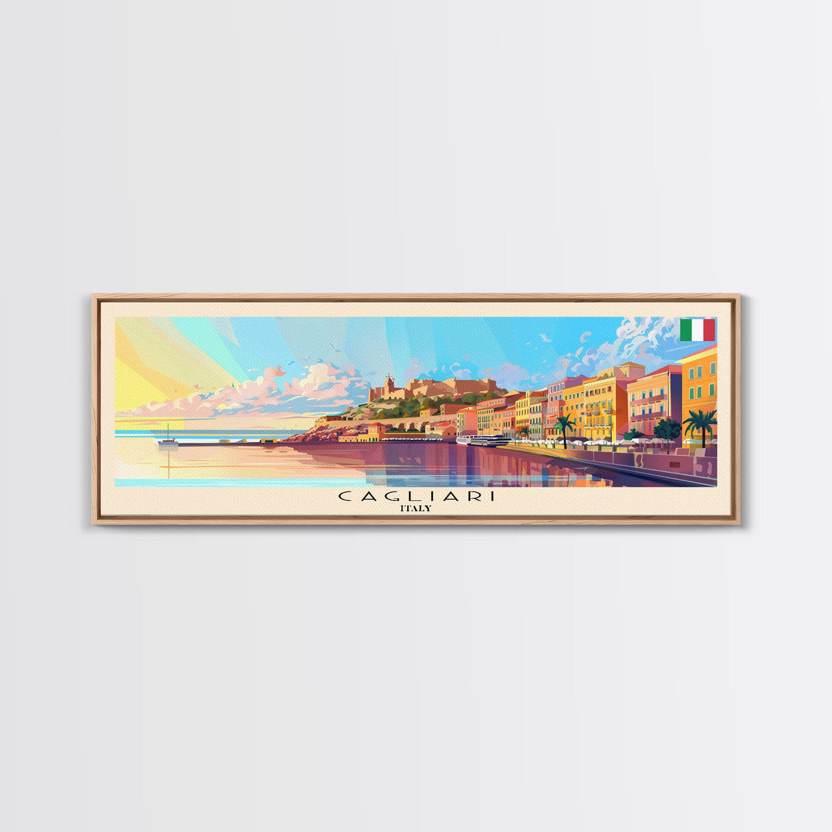 Cagliari Italy Wall Art, Panoramic Travel Poster, Panoramic Framed Canvas Print, City Wall Art, Wall Hanging Home Decor, Travel Art