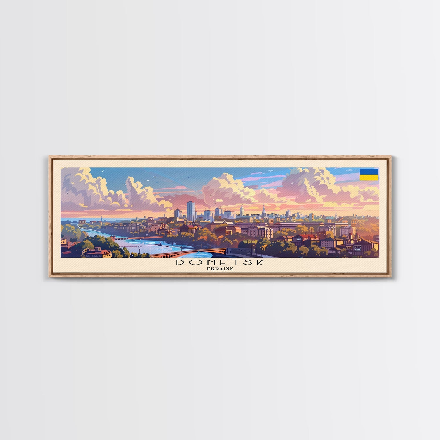 Donetsk Ukraine Panoramic Travel Poster, Framed Canvas Print or Metal Wall Art, Travel Art, Home Decor, Panoramic Painting, Midcentury Art