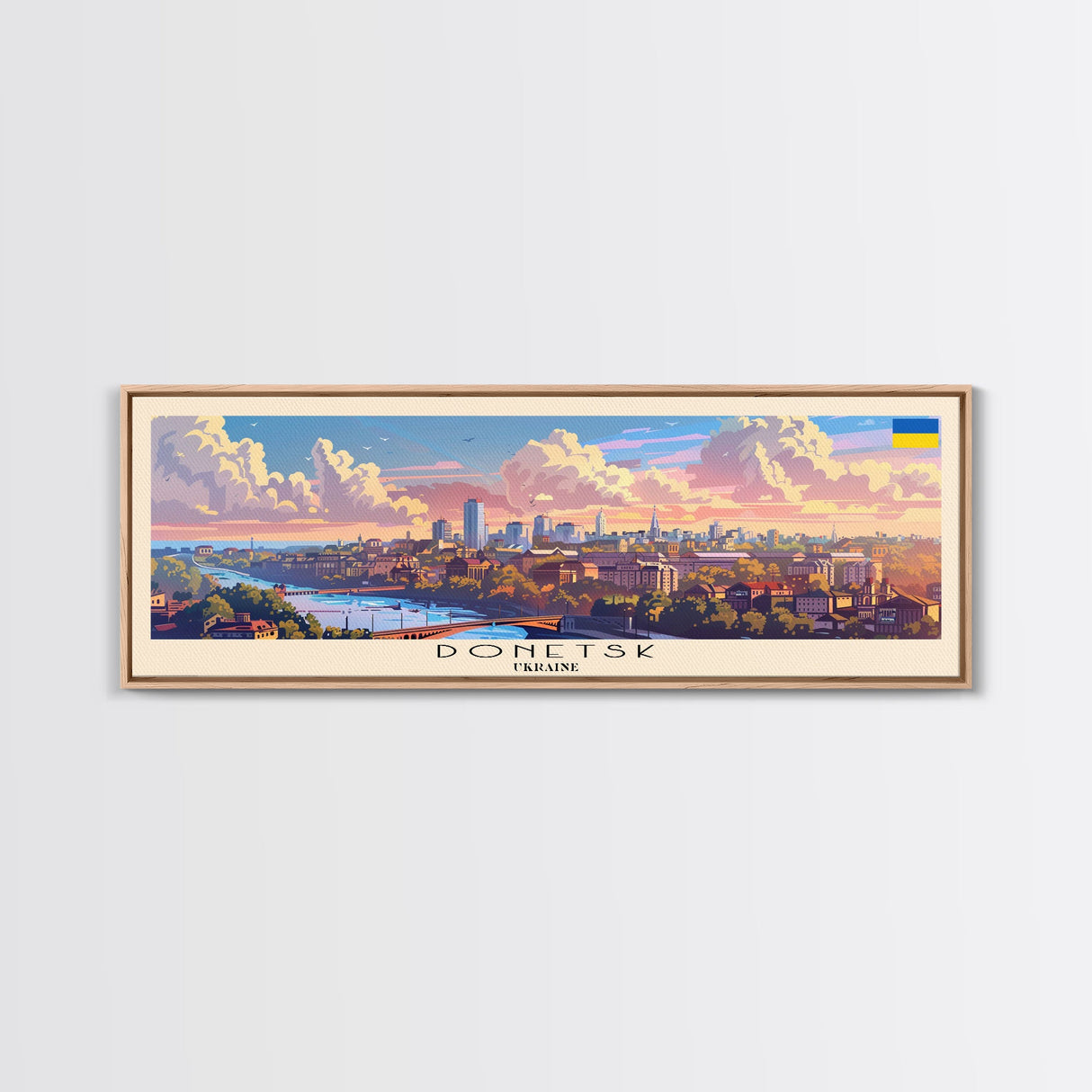 Donetsk Ukraine Panoramic Travel Poster, Framed Canvas Print or Metal Wall Art, Travel Art, Home Decor, Panoramic Painting, Midcentury Art