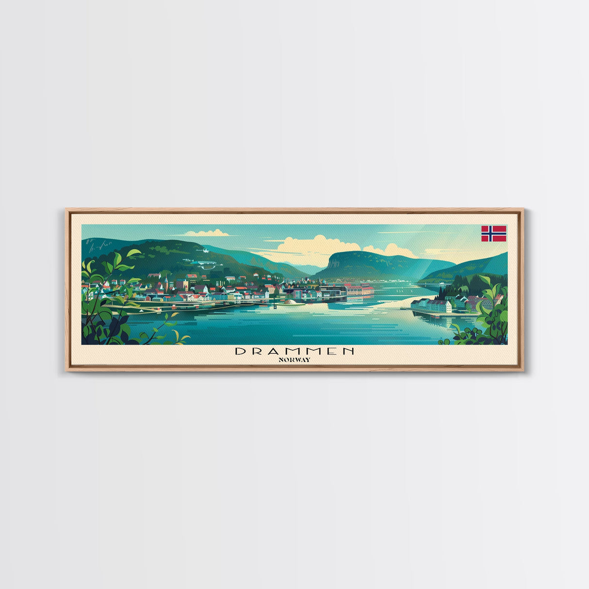 Drammen Norway Travel Print Wall Art, Panoramic City Art, Travel Art, Wall Decor, Vacation Gift, Framed Canvas Print Or Metal Art