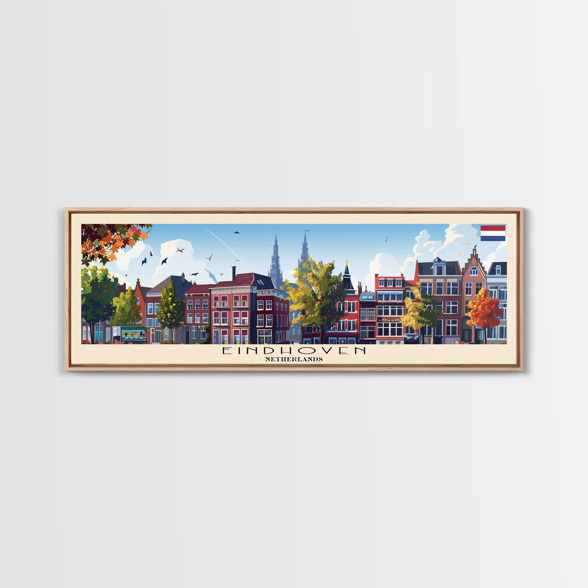 Eindhoven Netherlands Panoramic Travel Poster, Framed Canvas Print or Metal Wall Art, Travel Art, Home Decor, Panoramic Painting, Midcentury Art