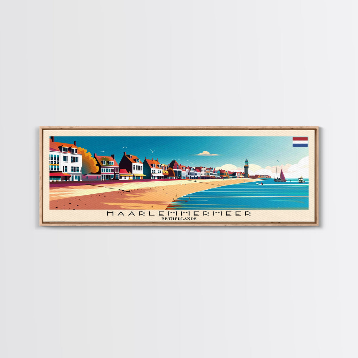 Haarlemmermeer Netherlands Panoramic Travel Poster, Framed Canvas Print or Metal Wall Art, Travel Art, Home Decor, Panoramic Painting, Midcentury Art