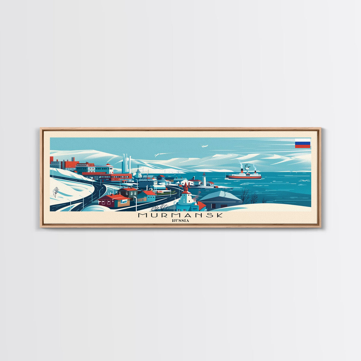 Murmansk Russia Panoramic Travel Poster, Framed Canvas Print or Metal Wall Art, Travel Art, Home Decor, Panoramic Painting, Midcentury Art