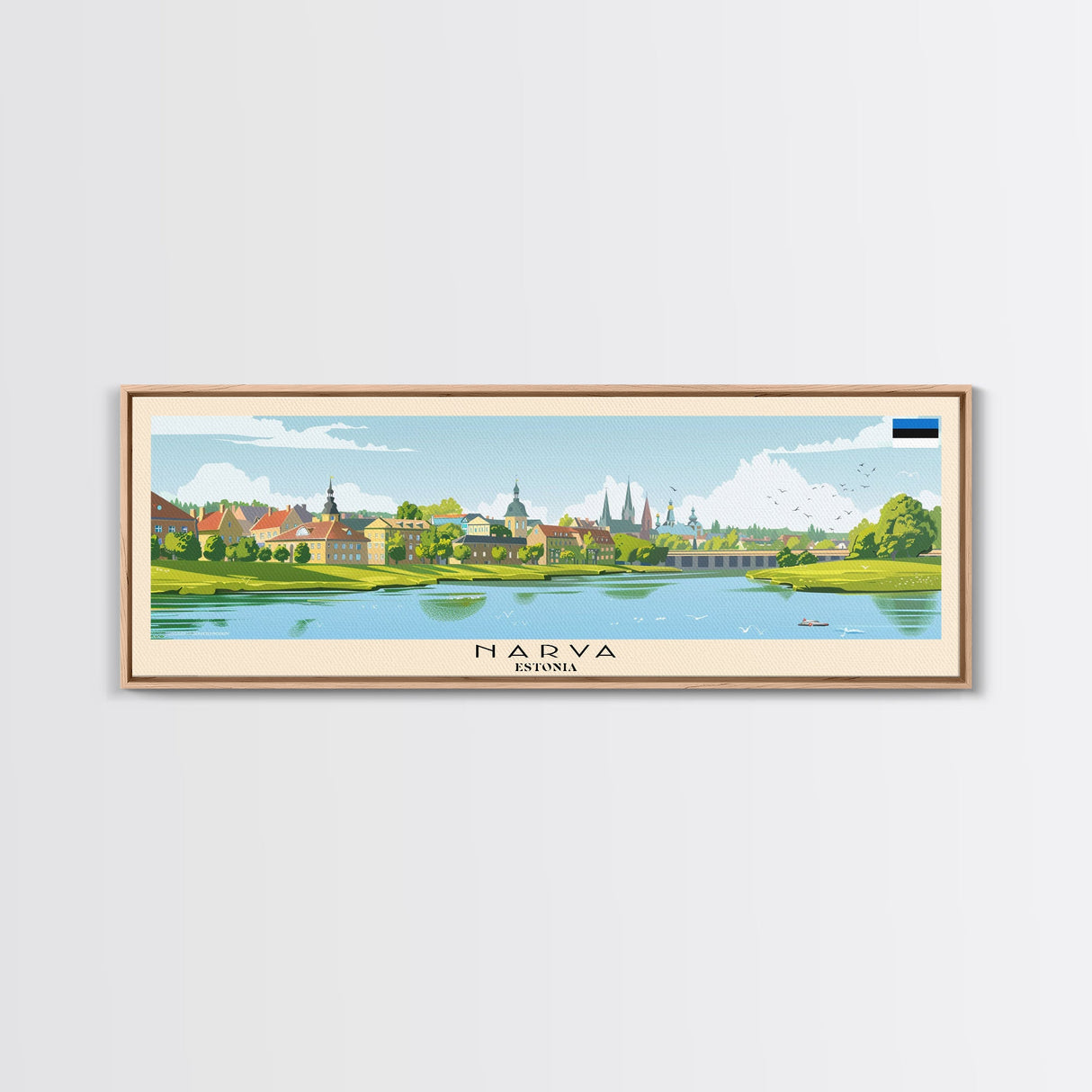 Narva Estonia Panoramic Travel Poster, Framed Canvas Print or Metal Wall Art, Travel Art, Home Decor, Panoramic Painting, Midcentury Art