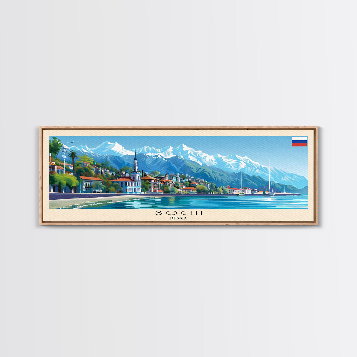 Sochi Russia Panoramic Travel Poster, Framed Canvas Print or Metal Wall Art, Travel Art, Home Decor, Panoramic Painting, Midcentury Art