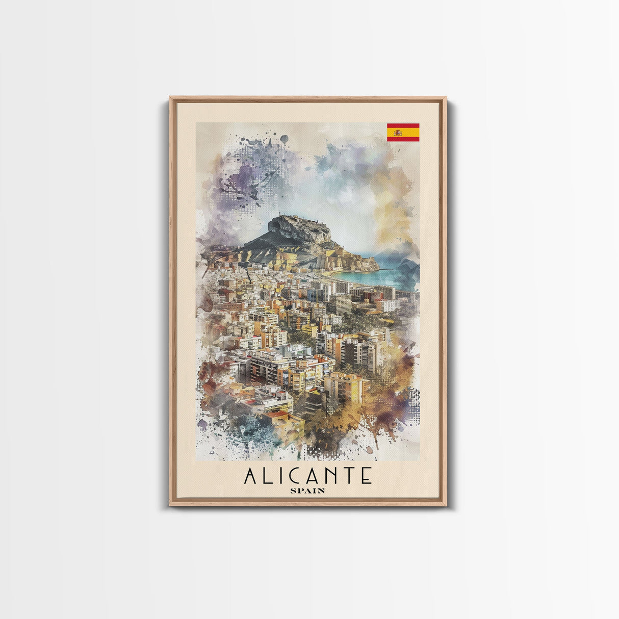 Alicante Spain Coastal City Travel Poster Art, Framed Canvas Print, Stunning Wall Art for Living Room, Bedroom Decor, Home Decoration