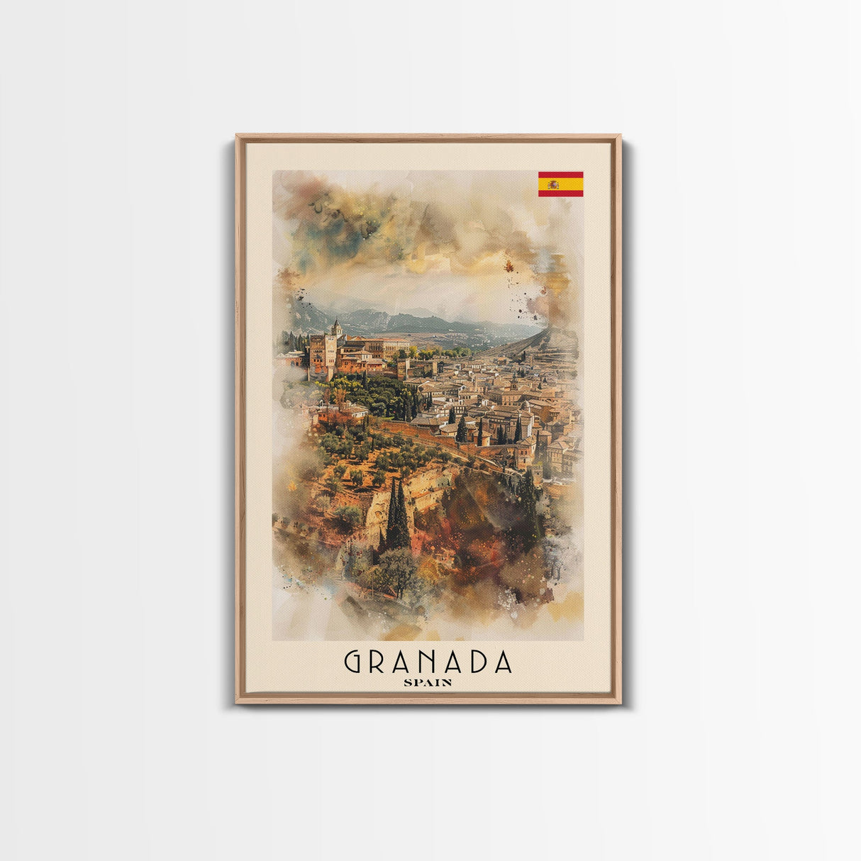 Granada Spain Landscape Art, Framed Canvas Print, Bedroom Wall Art, Travel Poster, Home Decor, Spanish Art