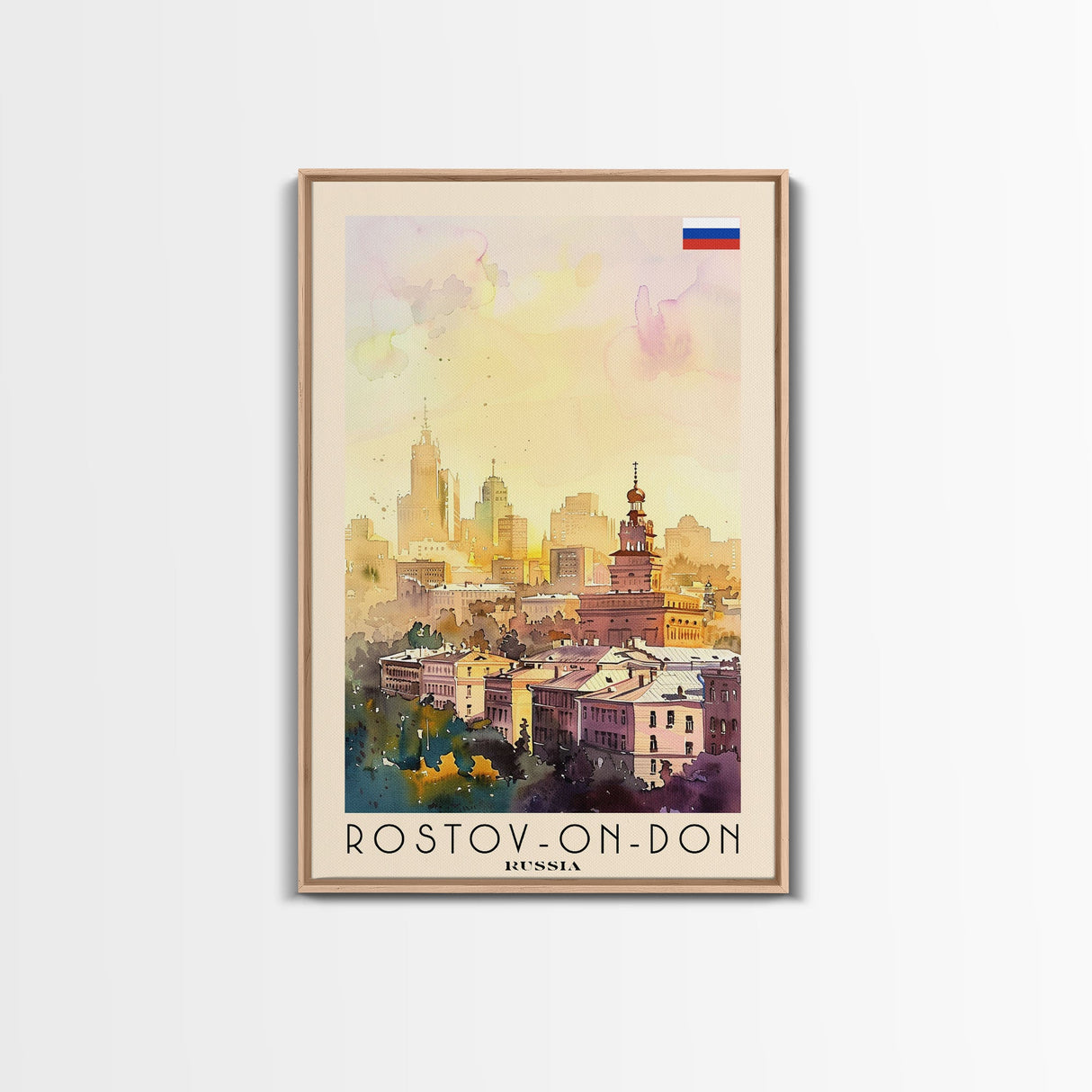 Rostov-on-Don Russia Travel Poster Framed Canvas Print, Watercolor Painting, Urban Wall Art, Home Decor, Russian Cityscape, Vibrant Art