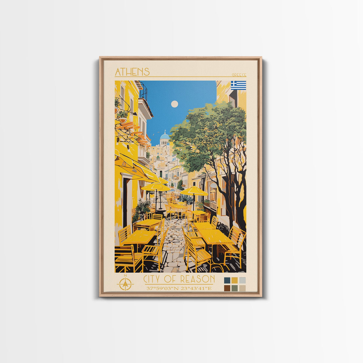 Athens Greece Travel Poster Framed Canvas Print, Midcentury Modern Art, Pop Art Wall Decor, Home Decor, Vacation Gift, Living Room Art