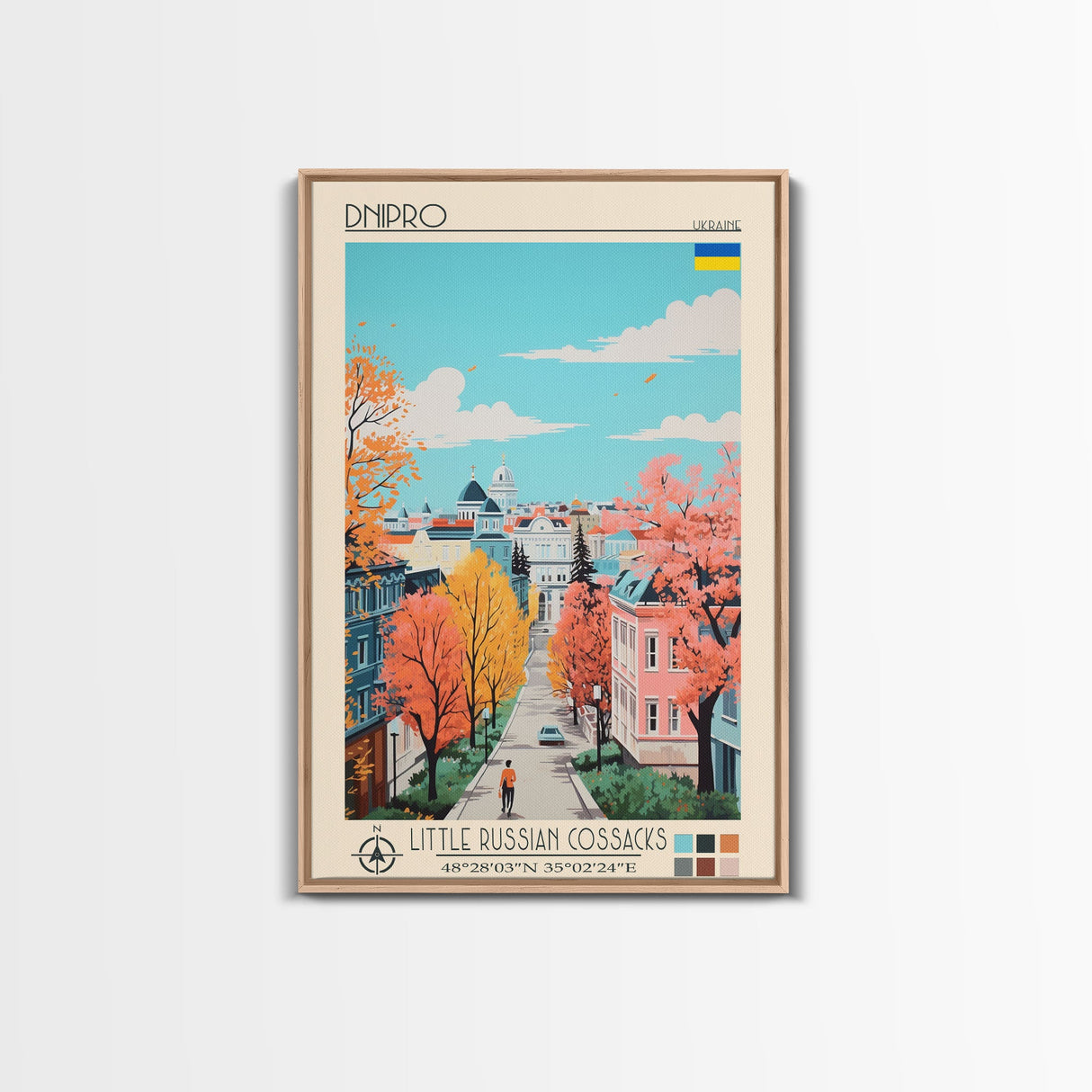 Dnipro Ukraine Travel Poster Framed Canvas Print, Midcentury Modern Art, Pop Art Wall Decor, Home Decor, Vacation Gift, Living Room Art