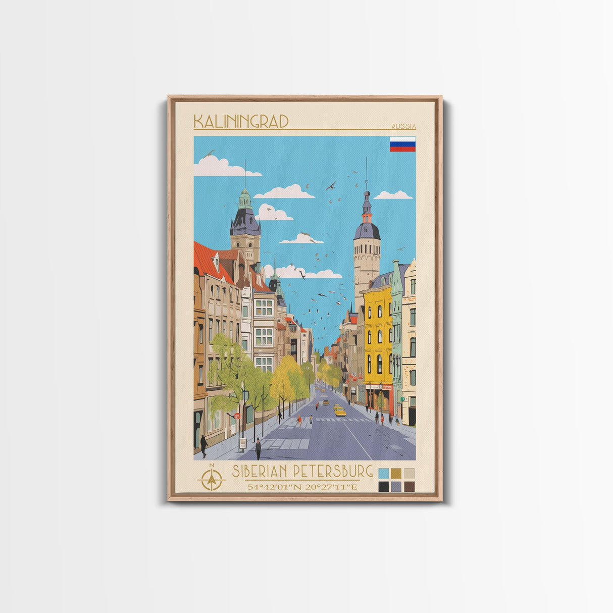 Kaliningrad Russia Travel Poster Framed Canvas Print, Midcentury Modern Art, Pop Art Wall Decor, Home Decor, Vacation Gift, Bedroom Art