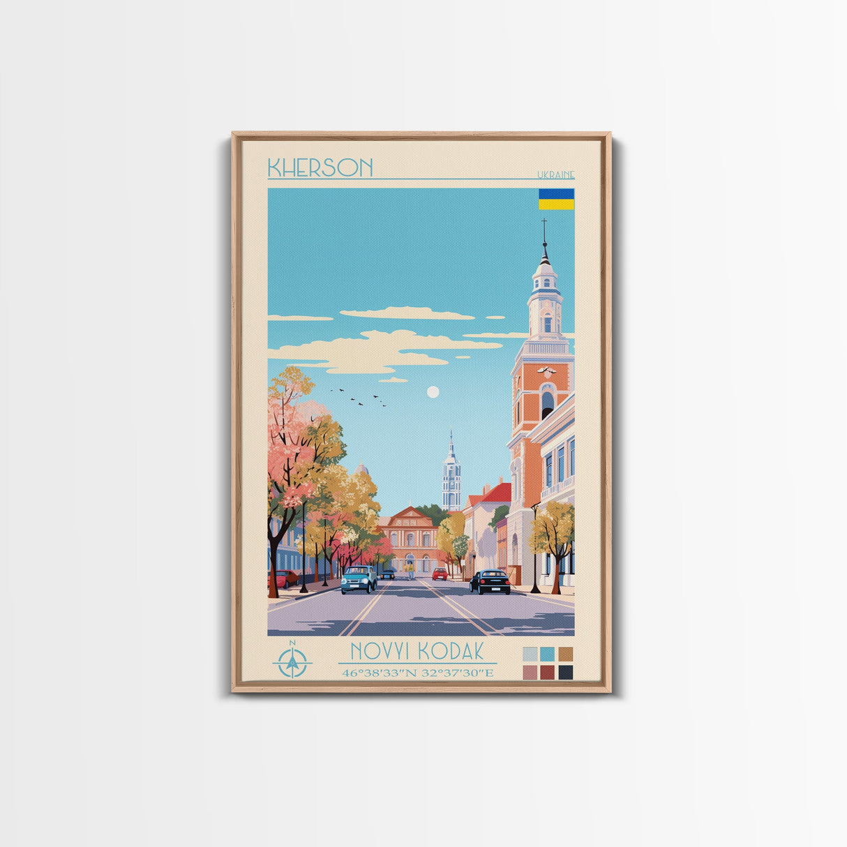 Kherson Ukraine Travel Poster Framed Canvas Print, Midcentury Modern Art, Pop Art Wall Decor, Scenic Wall Art, Living Room Decoration, Office Art