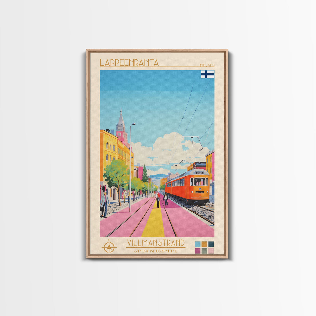 Lappeenranta Finland Travel Poster Framed Canvas Print, Midcentury Modern Art, Pop Art Wall Decor, Home Decor, Vacation Gift, Bedroom Art